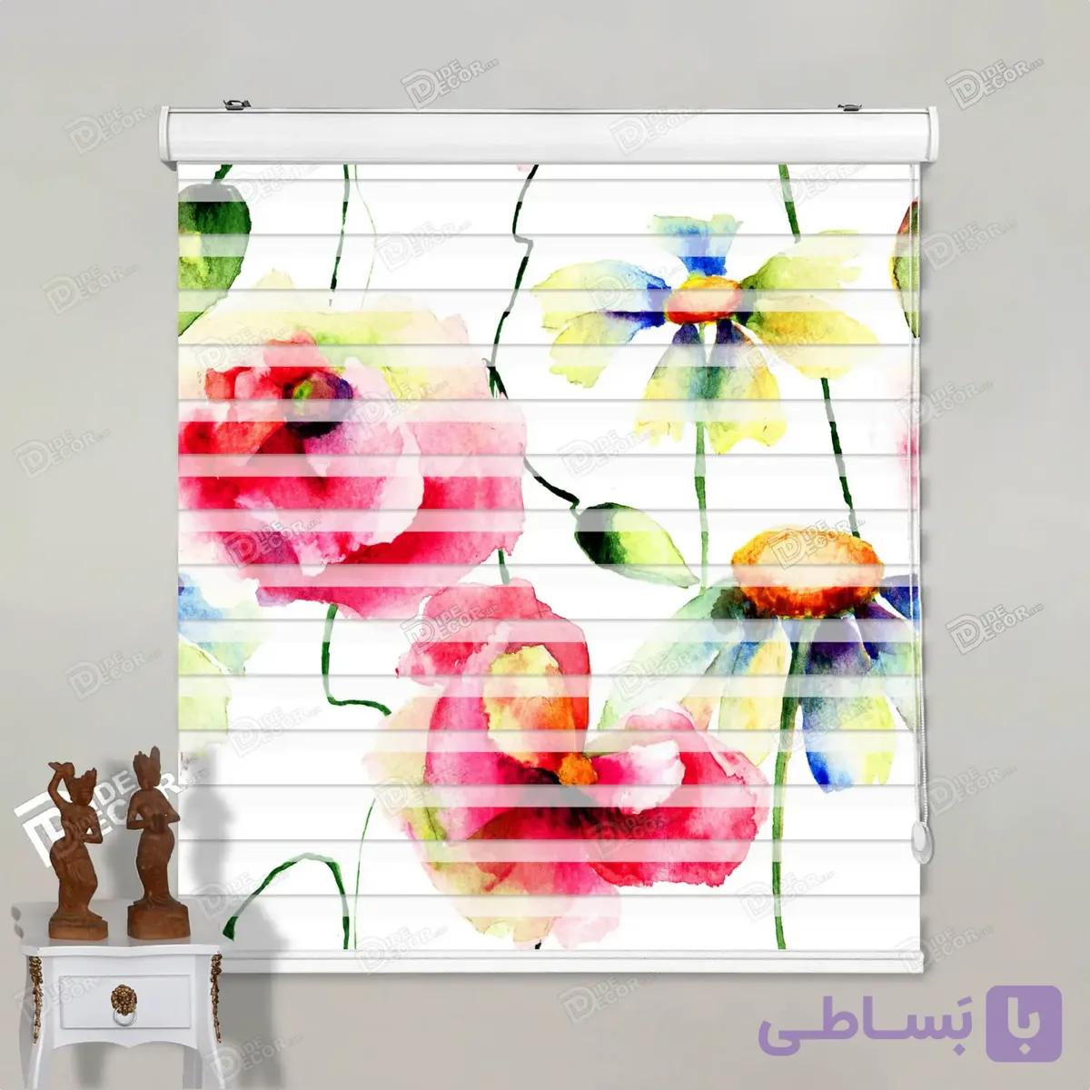 پرده زبرا تصویری طرح گل آبرنگی کد pt014 — تصویر 1
