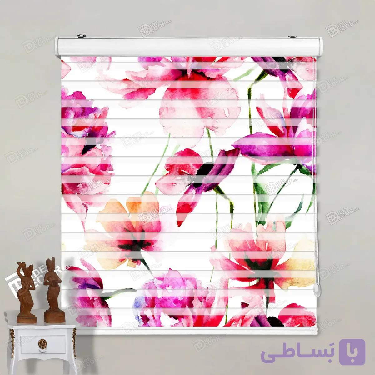 پرده زبرا تصویری گل‌های آبرنگی کد pt011 — تصویر 1