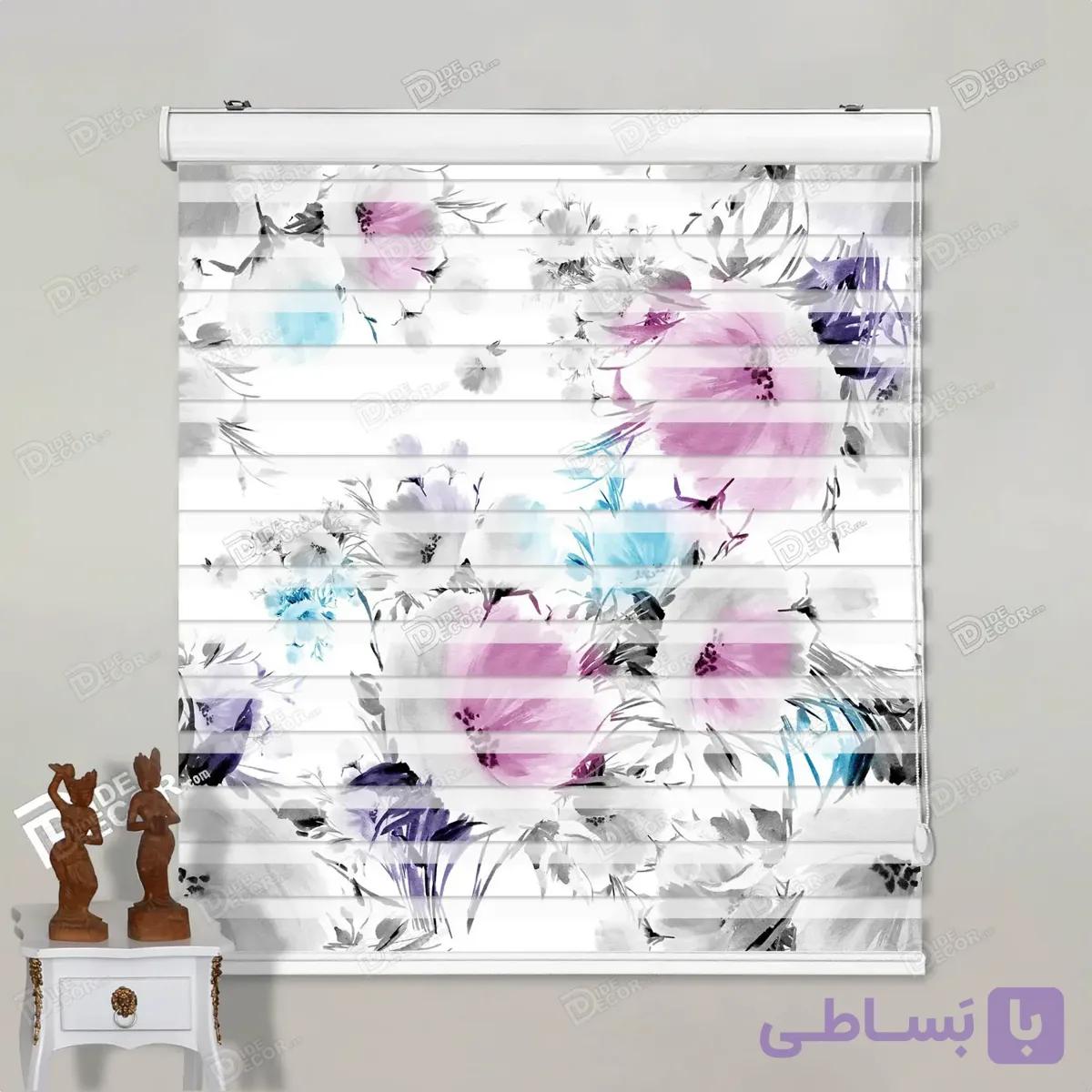 پرده زبرا تصویری طرح گل آبرنگی کد pt024 — تصویر 1