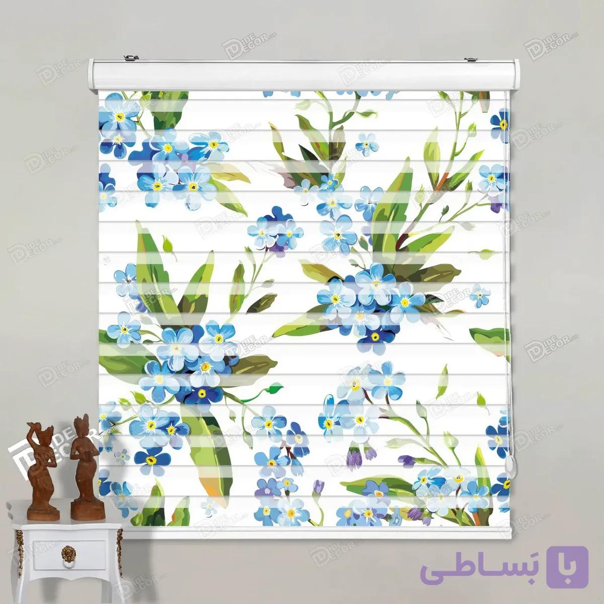 پرده زبرا تصویری طرح گل‌های آبی کد pt008 — تصویر 1