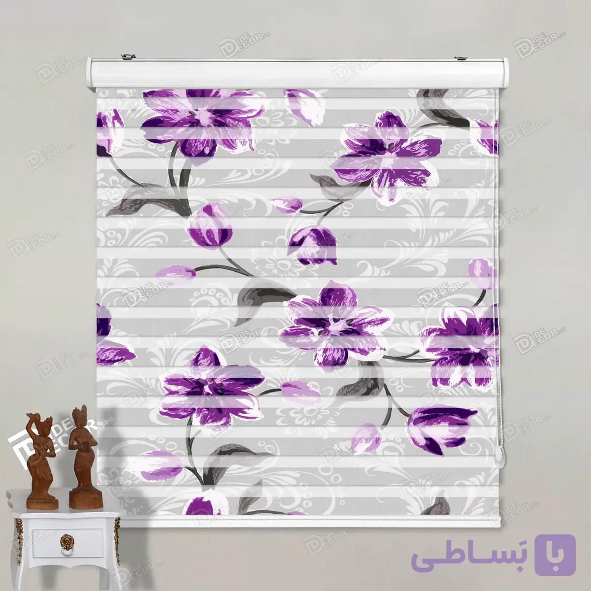 پرده زبرا تصویری طرح گل‌های بنفش کد pt104 — تصویر 1