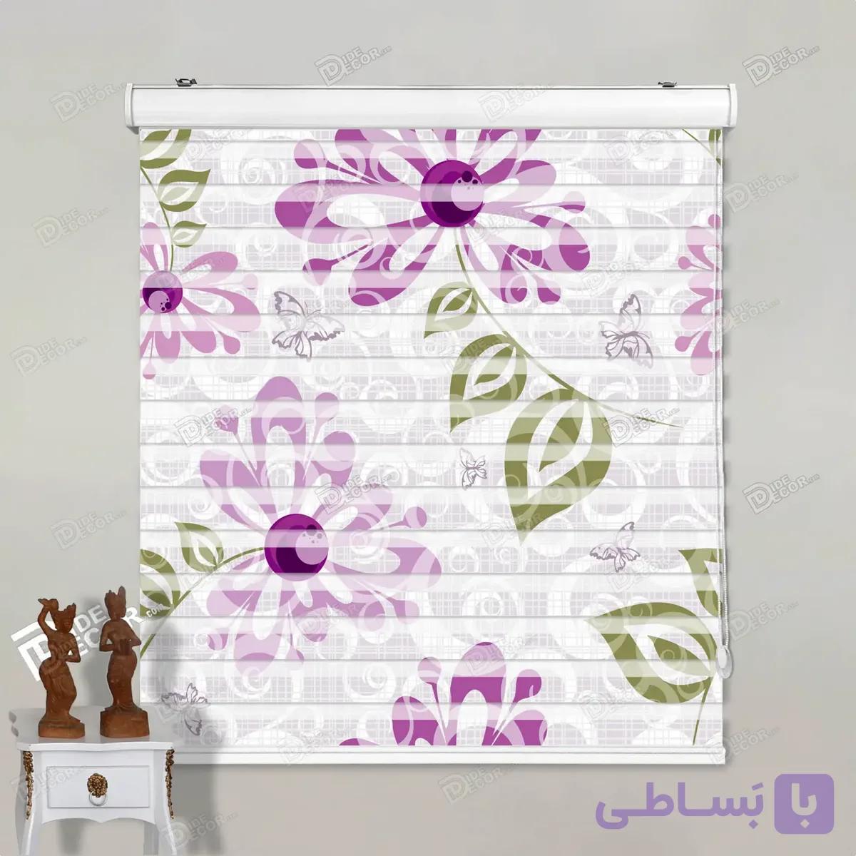 پرده زبرا تصویری طرح گل بنفش کد pt005 — تصویر 1