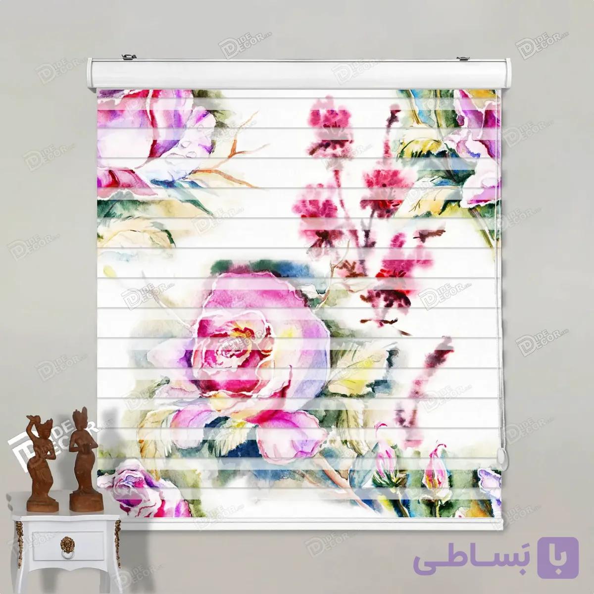 پرده زبرا تصویری گل‌های آبرنگی کد pt012 — تصویر 1