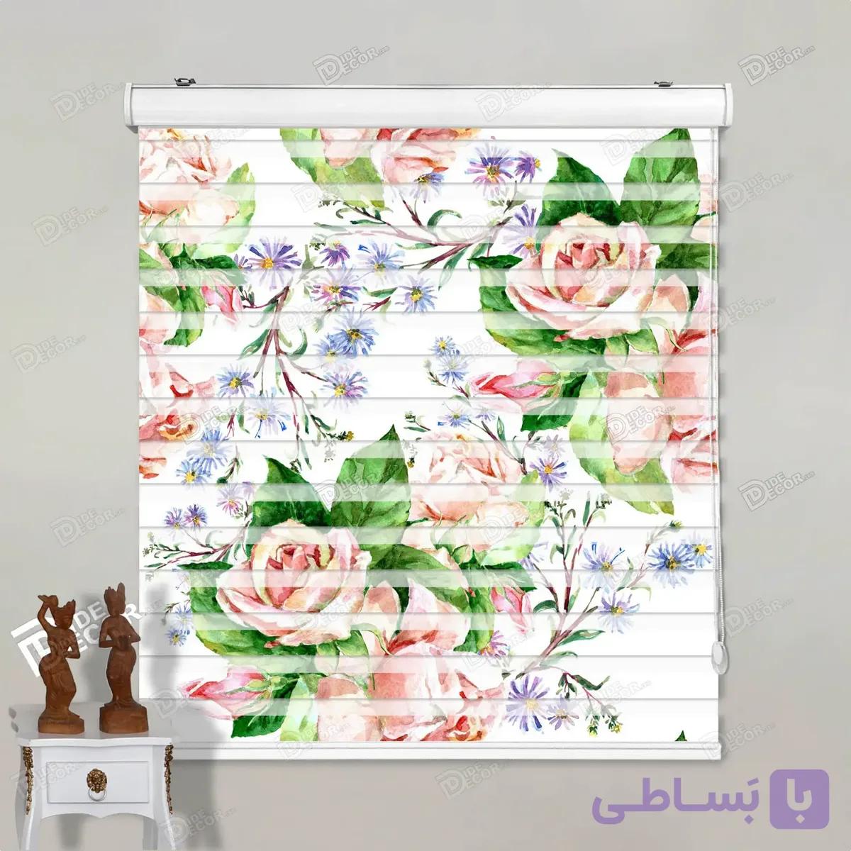 پرده زبرا تصویری طرح گل آبرنگی کد pt015 — تصویر 1