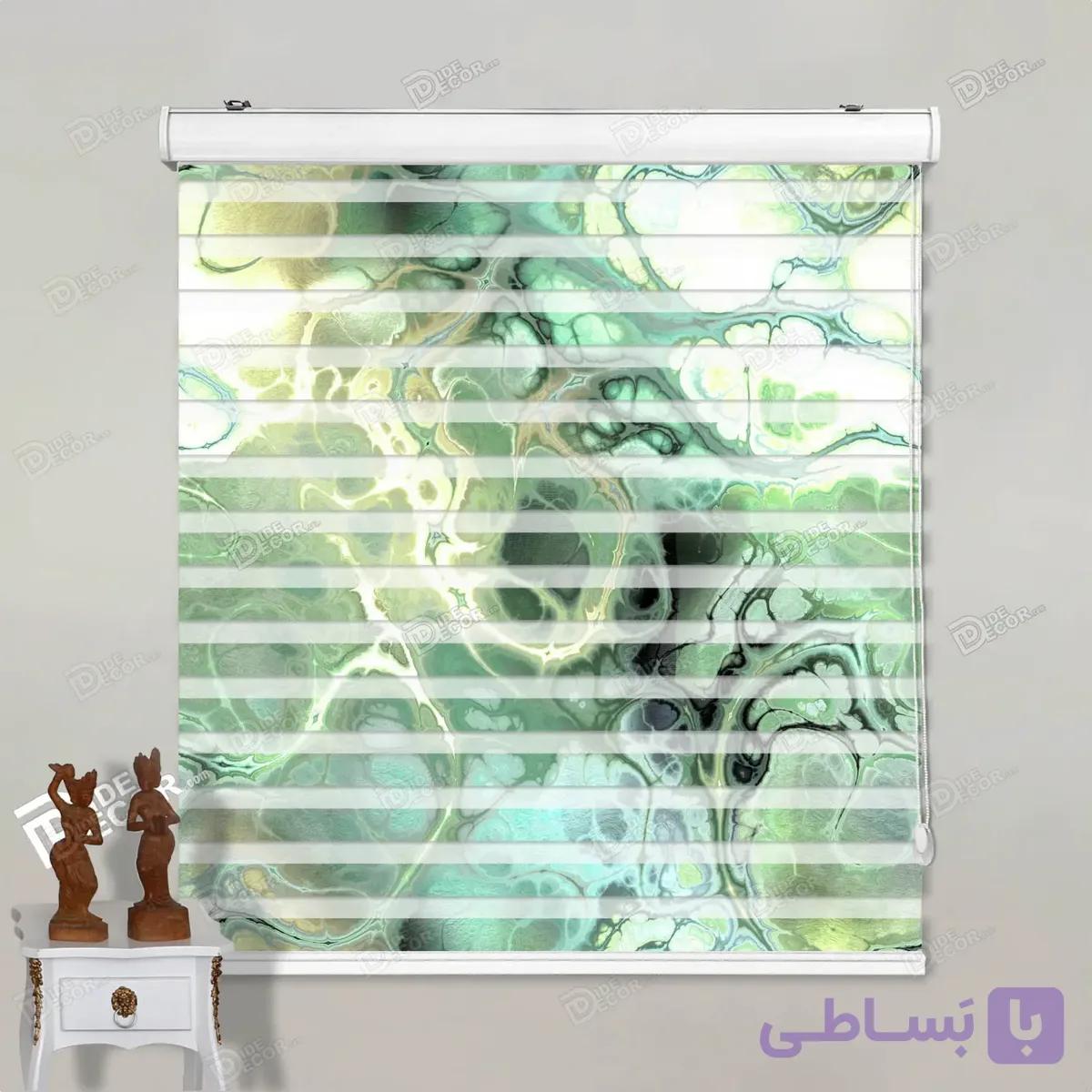 پرده زبرا تصویری طرح انتزاعی سبز و زرد کد pt018 — تصویر 1