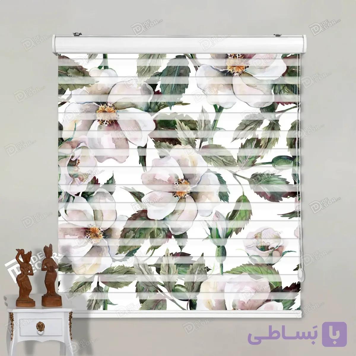 پرده زبرا تصویری طرح گل آبرنگی کد pt022 — تصویر 1