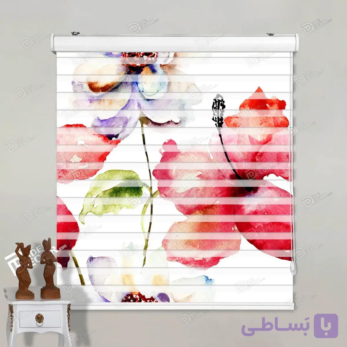 پرده زبرا تصویری گل‌های آبرنگی کد pt010 — تصویر 1