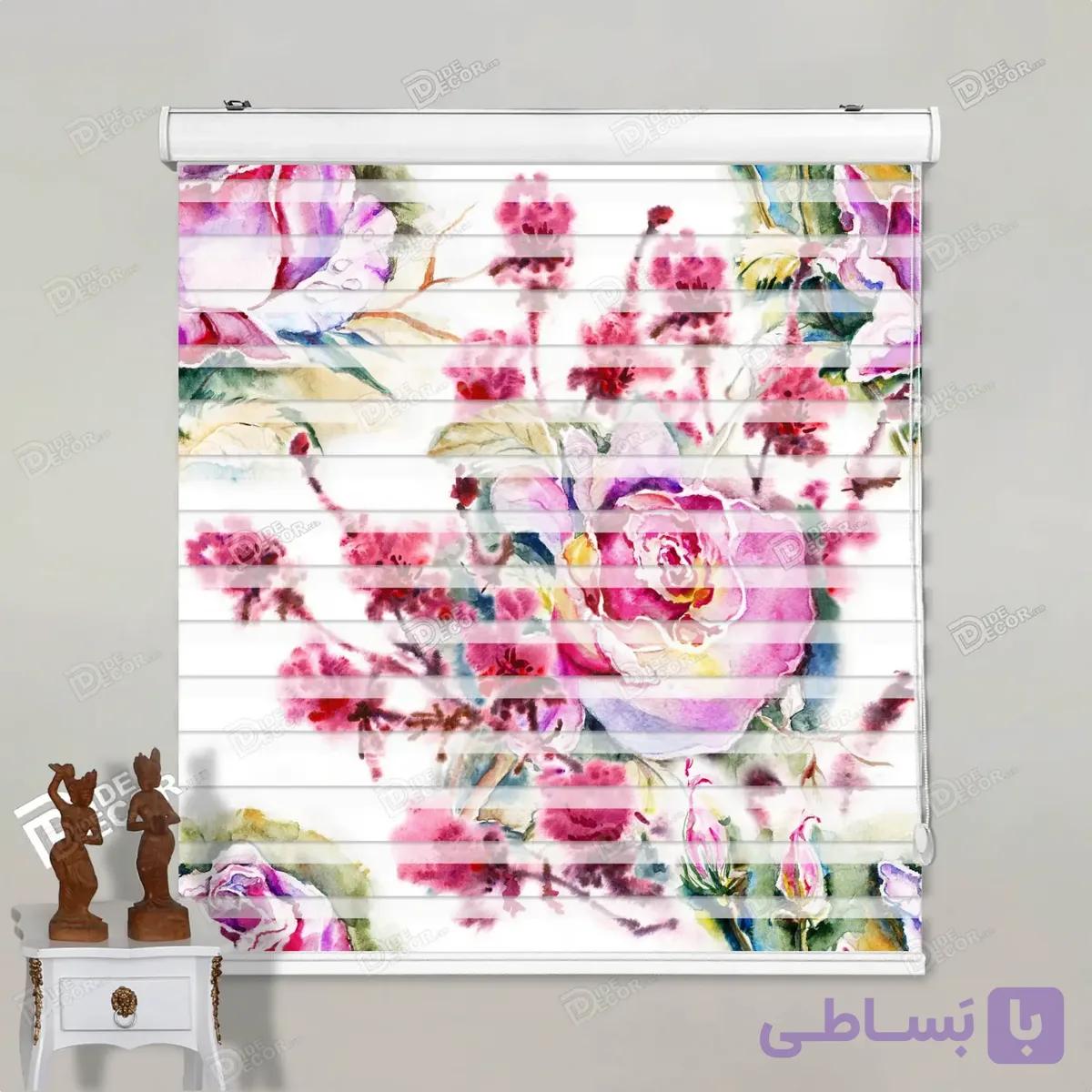 پرده زبرا تصویری گل‌های آبرنگی کد pt013 — تصویر 1