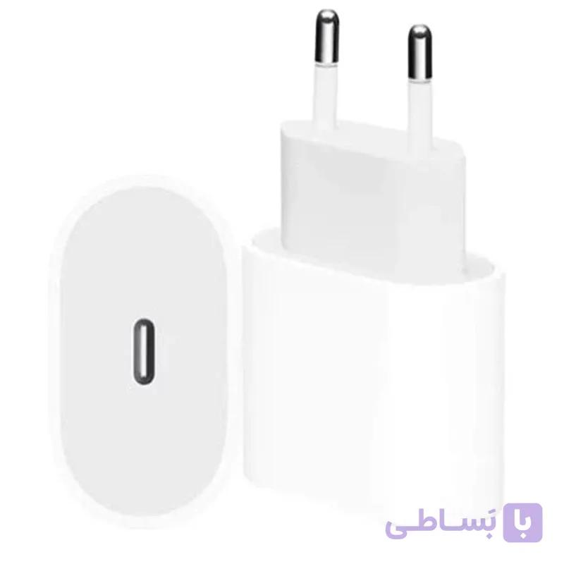 شارژر دیواری 20 وات اپل مدل 20W USB-C با اتصال به پریز دوشاخه (استاندارد ایران)، دارای یک عدد درگاه خروجی USB Type-C