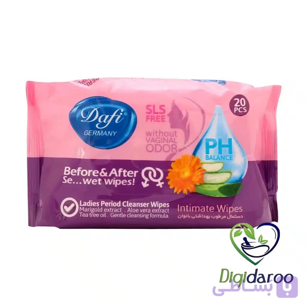 دستمال مرطوب بهداشتی بانوان (Intimate) دافی 20 عددی — تصویر 1