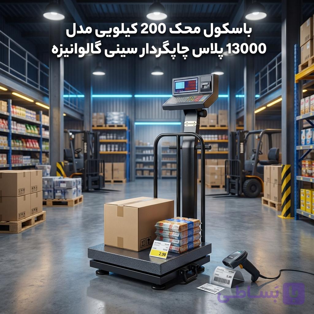 باسکول چرخدار محک مدل 13000 پلاس 200 کیلویی با سینی گالوانیزه و چاپگردار — تصویر 1