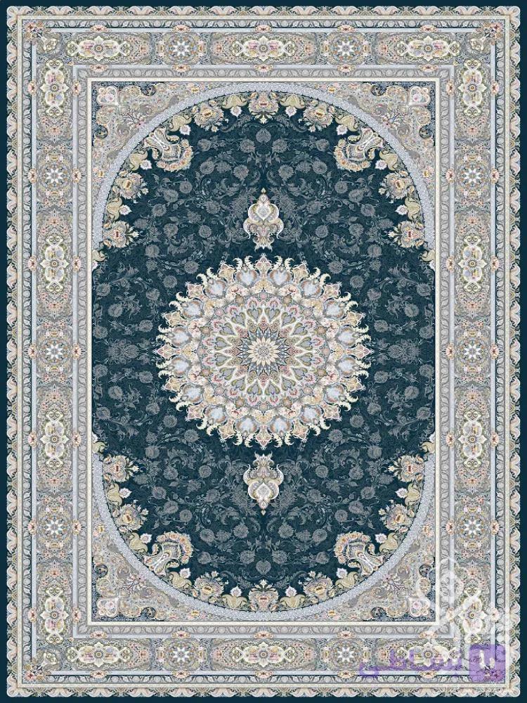 فرش قیطران 1500 شانه طرح منا سرمه ای