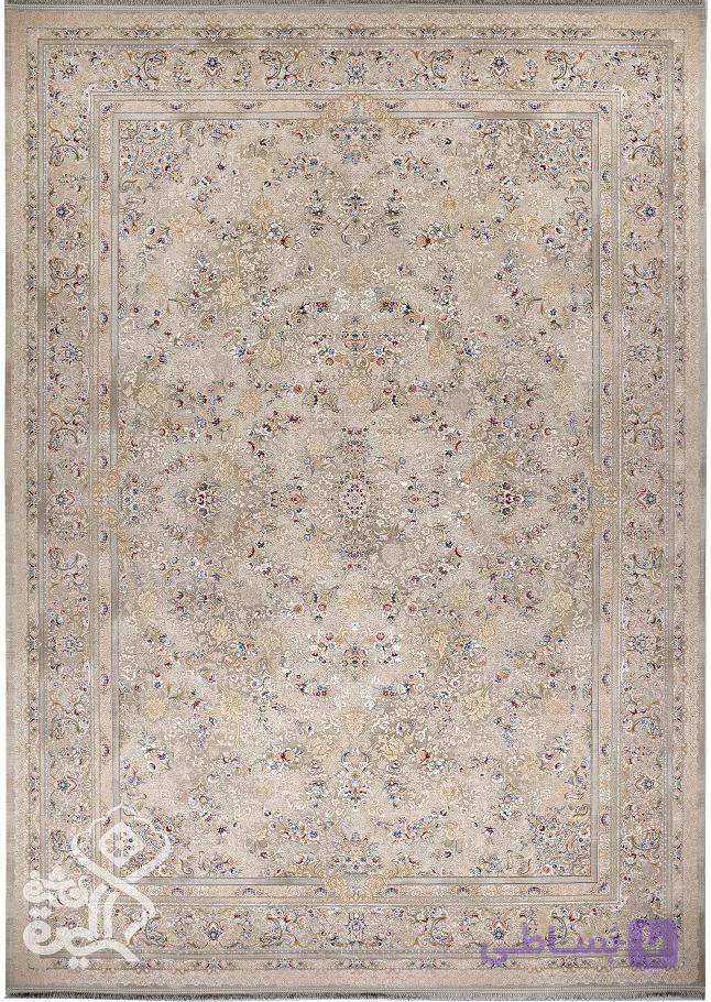 فرش قیطران کلکسیون 1200 شانه طرح ویرا کرم حاشیه نسکافه ای