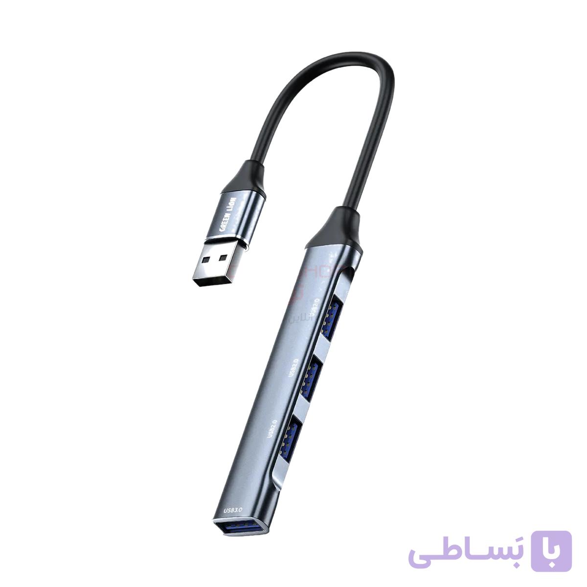 هاب ۴ پورت گرین لاین مدل Green Lion 4-In-1 USB Hub Docking Station Adapter مشکی