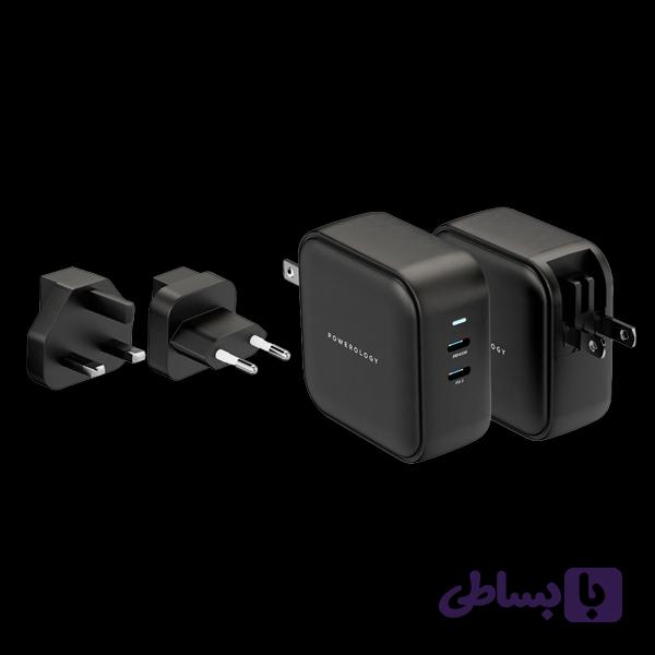 شارژر دیواری 65 وات با دو پورت USB-C پاورولوژی مدل PWCUQC007-BK — تصویر 1