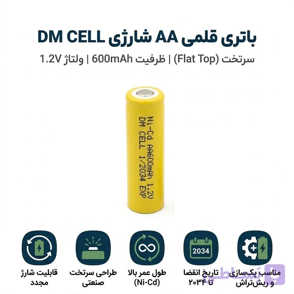 باتری قلم AA شارژی نیکل کادمیوم Ni-Cd | ظرفیت 600mAh ولتاژ 1.2V سرتخت DM CELL — تصویر 1