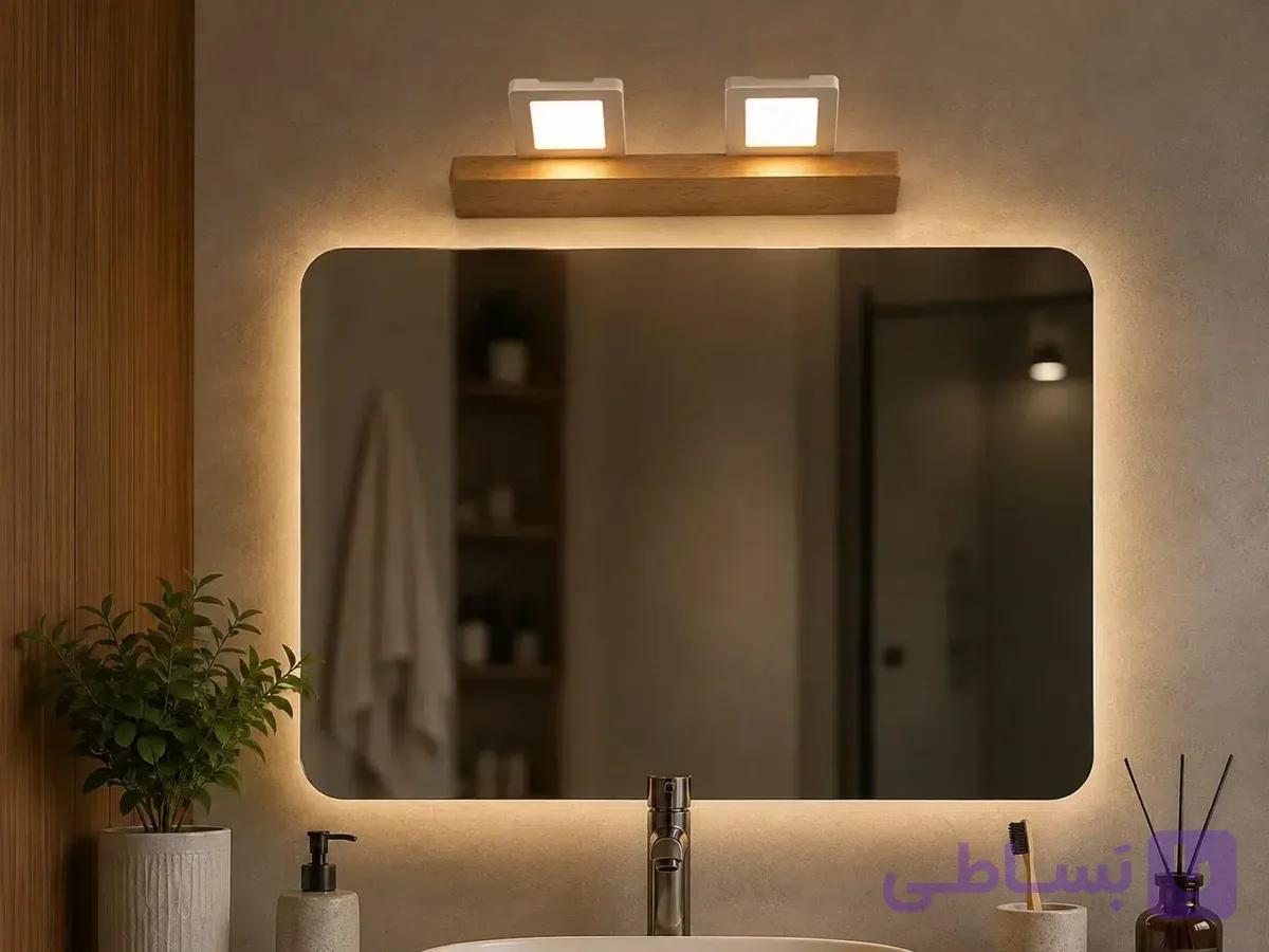 چراغ بالا آینه‌ای 12 وات زانیس طرح چوب | چراغ دکوراتیو دیواری دو شعله — تصویر 1