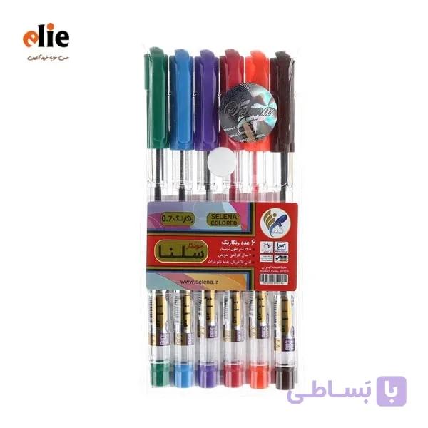 خودکار رنگی 1میل سلنا بسته 6 رنگ — تصویر 1
