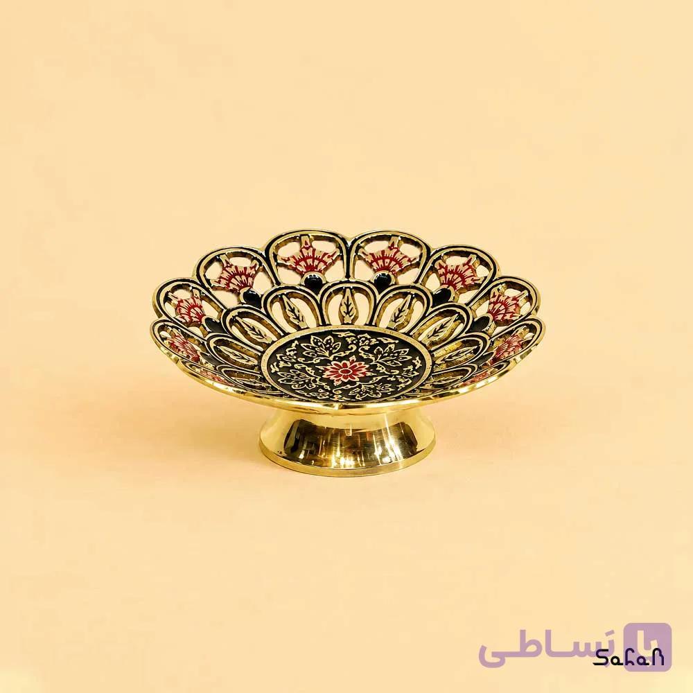 کاسه کوچک هفت سین برنجی میناکاری سبدی طرح تاج — تصویر 1
