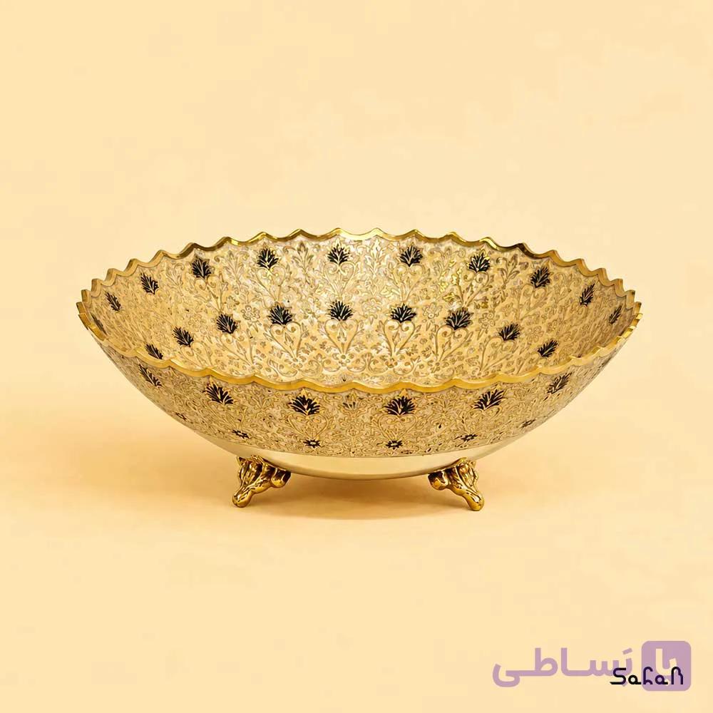 آجیل خوری برنجی میناکاری سه پایه طرح تاج — تصویر 1