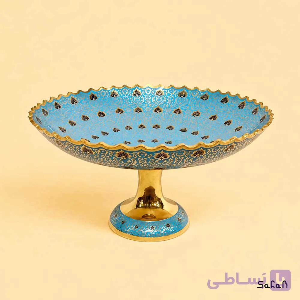 میوه خوری برنجی میناکاری پایه دار طرح تاج — تصویر 1