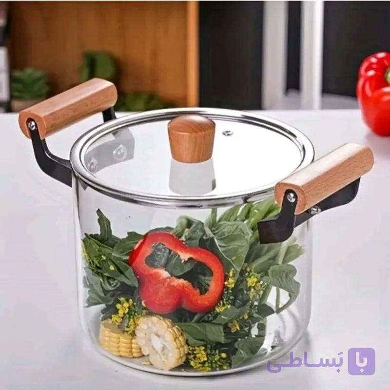 قابلمه پیرکس دسته چوبی 5.5 لیتری — تصویر 1