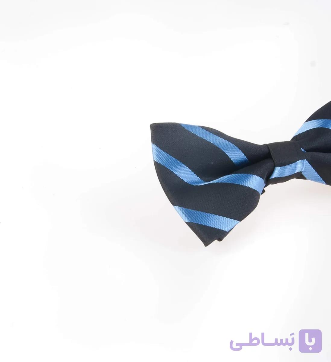 پاپیون طرح دار مردانه ساتن رنگ مشکی-آبی BT1074 — تصویر 1