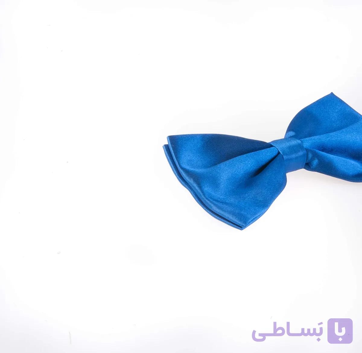 پاپیون مردانه ساده ساتن رنگ آبی BT1060 — تصویر 1