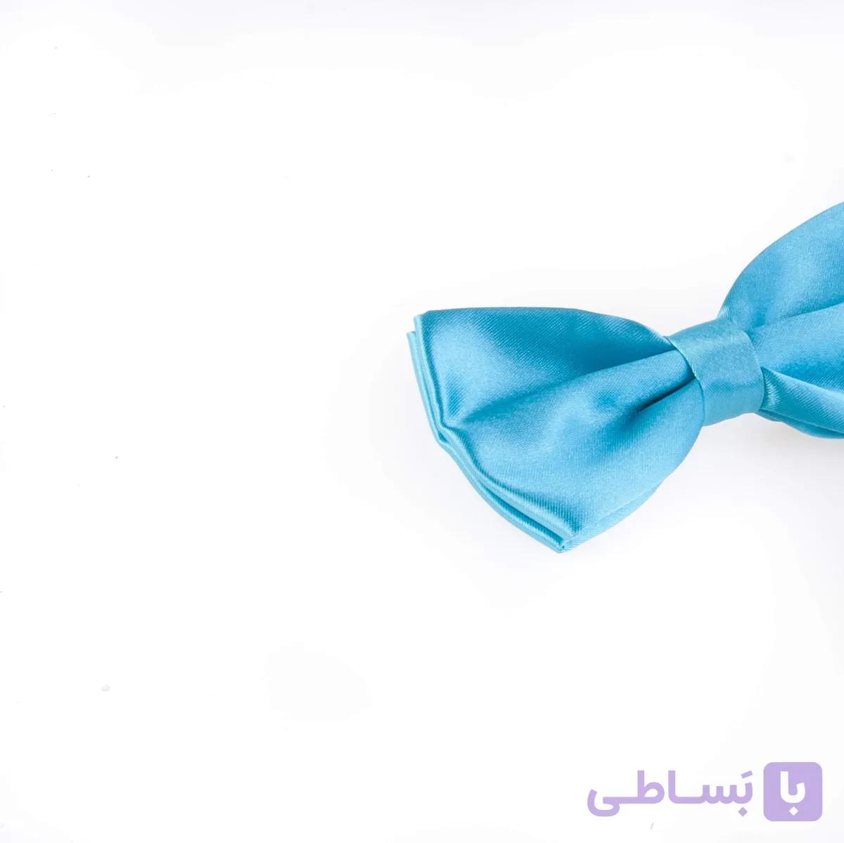 پاپیون مردانه ساده ساتن رنگ آبی BT1064 — تصویر 1