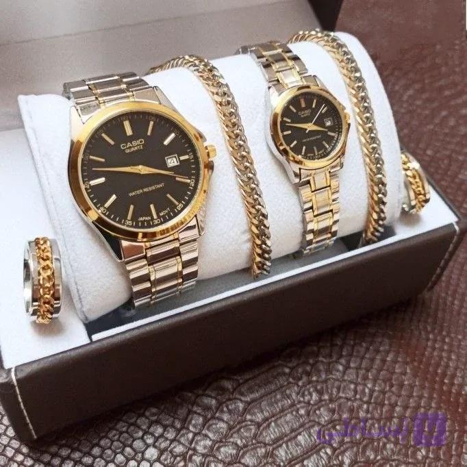 ست ساعت زنونه مردونه کاسیو casio بند طلایی نقره ای استیل