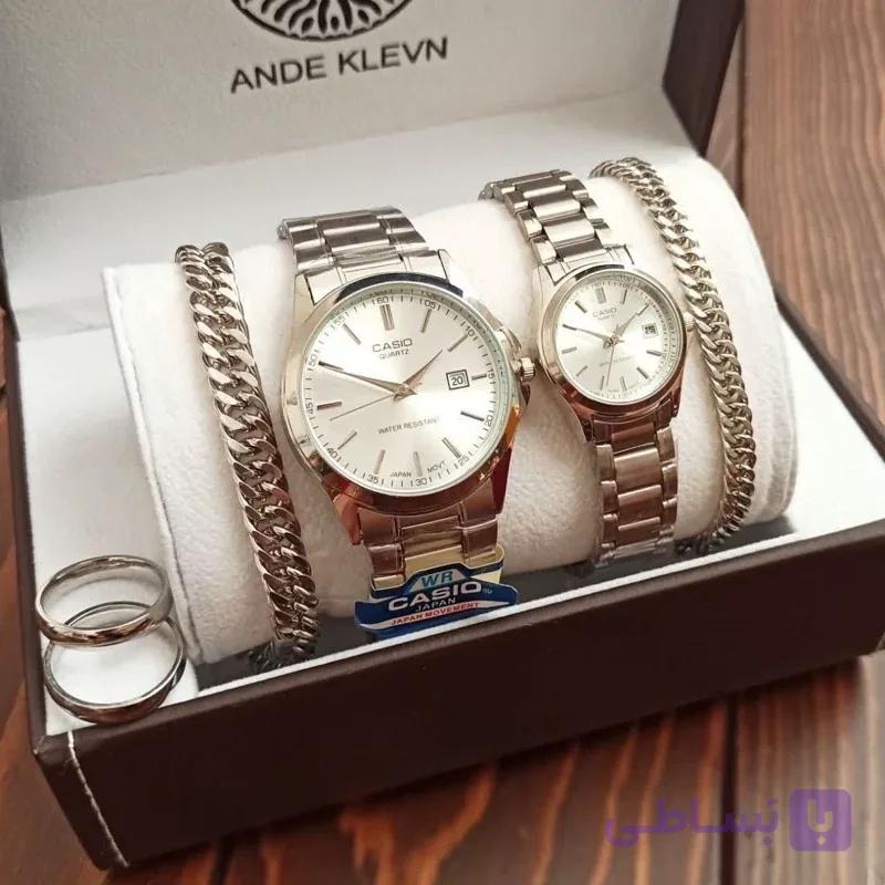 ست ساعت مردونه و زنونه کاسیو casio نقره ای استیل رنگ ثابت با کیفیت