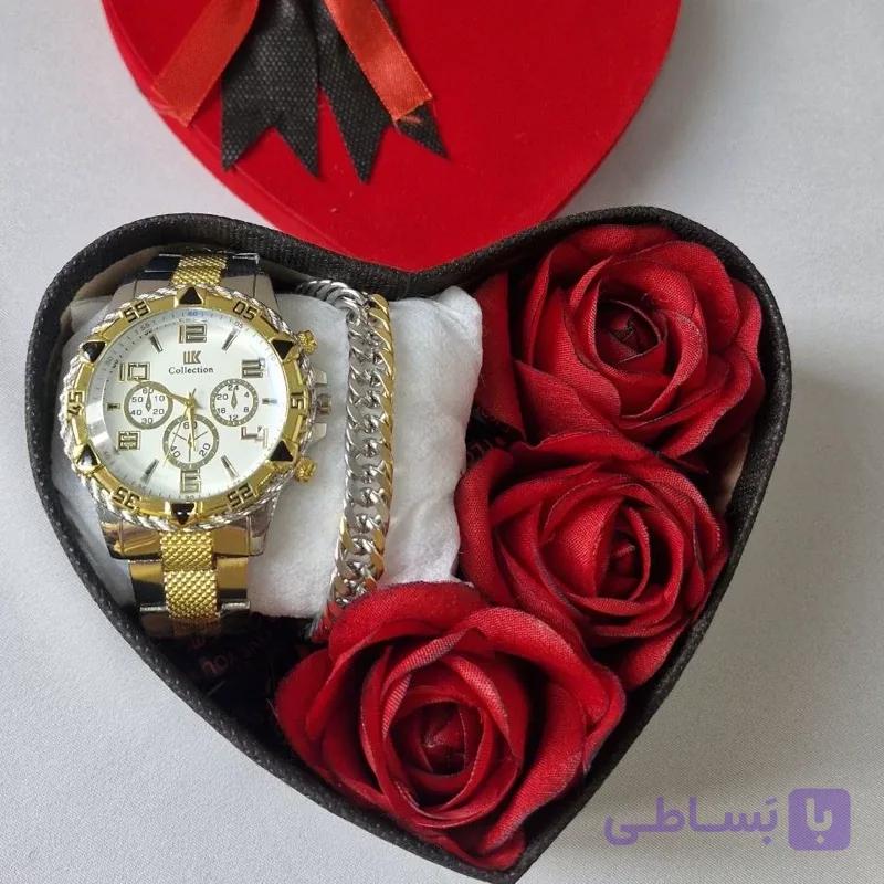 باکس هدیه مردونه ساعت و دستنبد با جعبه و گل مناسب کادو آقایان با ارسال رایگان
