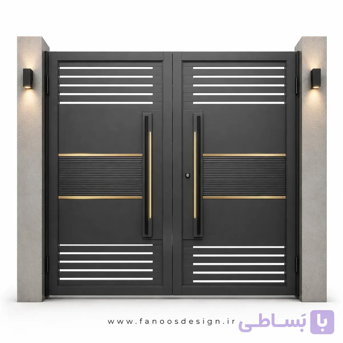 درب حیاط با شیارهای افقی سایز 220*300 با رنگ مشکی – کد 30533