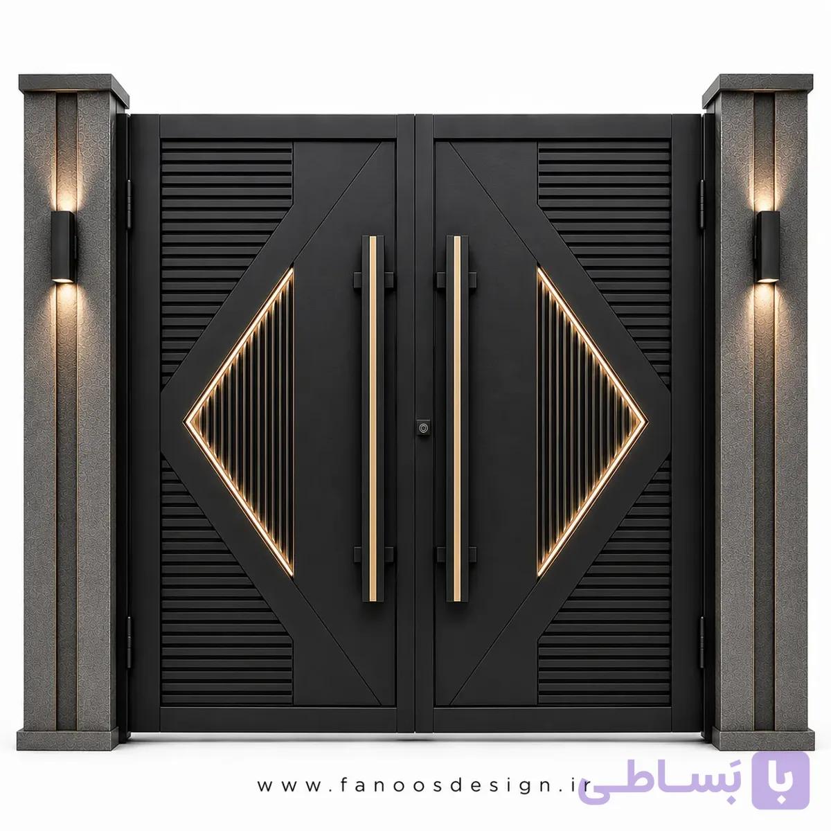 درب حیاط فلزی مدرن طرح هندسی سایز 220*300 با رنگ مشکی – کد 30526