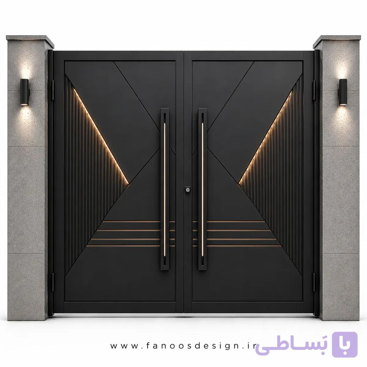 درب حیاط آهنی با طراحی ساده نرده ای مدرن سایز 220*300 با رنگ مشکی – کد 30525