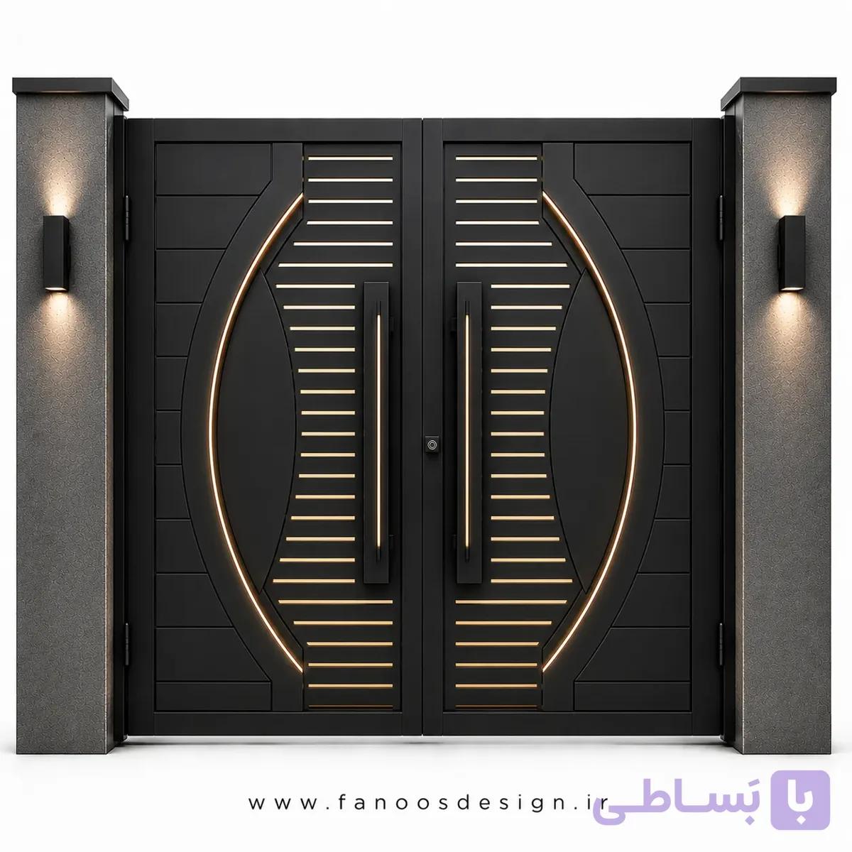 درب آهنی حیاط جدید با طراحی خاص سایز 220*300 با رنگ مشکی – کد 30523
