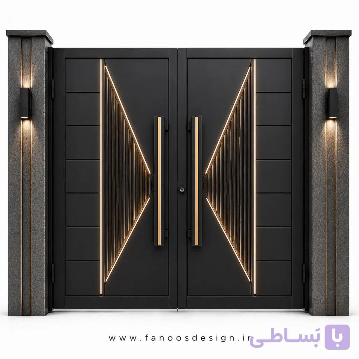 درب فلزی حیاط با رنگ کوره ای مدل پروانه با نورمخفی سایز 220*300 با رنگ مشکی – کد 30522