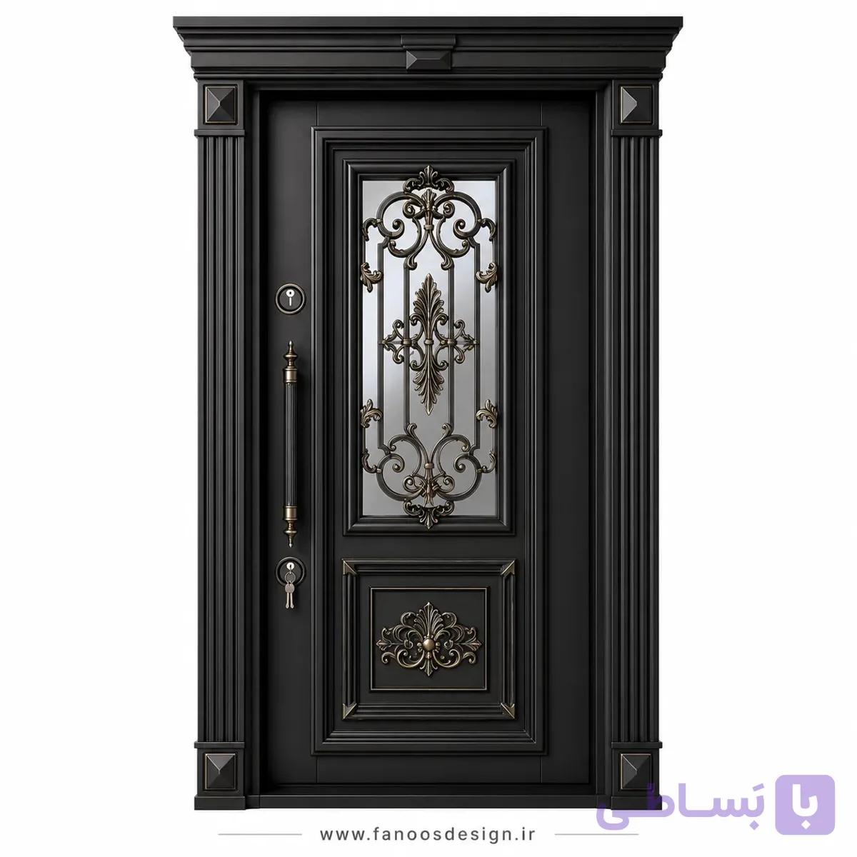 درب ضد سرقت کلاسیک فلزی فرفورژه دار سایز 120*220 کد 30512