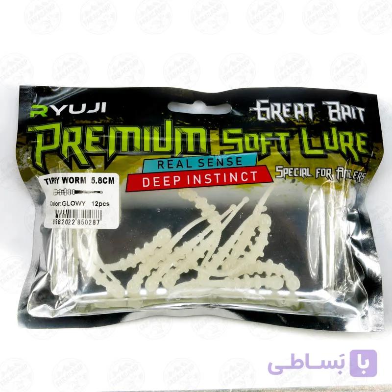 طعمه کرم مصنوعی طعم دار شب تاب ریوجی رنگ نارنجی بسته ۱۲ عددی , RYUJI TIPSY WORM ORANGE GLOW — تصویر 1