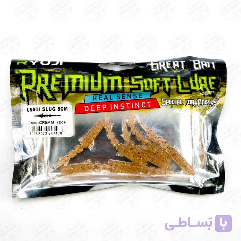 طعمه کرم مصنوعی طعم دار ریوجی ۸ سانتی رنگ کرم بسته ۷ عددی , RYUJI UNAGI SLUG CREAM — تصویر 1