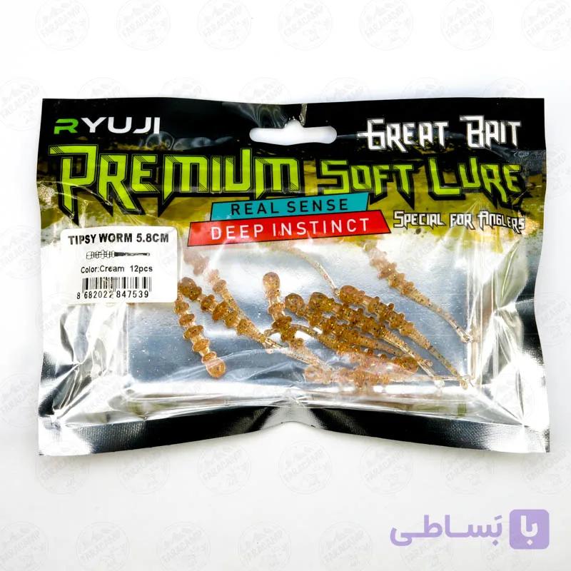 طعمه کرم مصنوعی طعم دار ریوجی رنگ کرم بسته ۱۲ عددی , RYUJI TIPSY WORM CREAM — تصویر 1