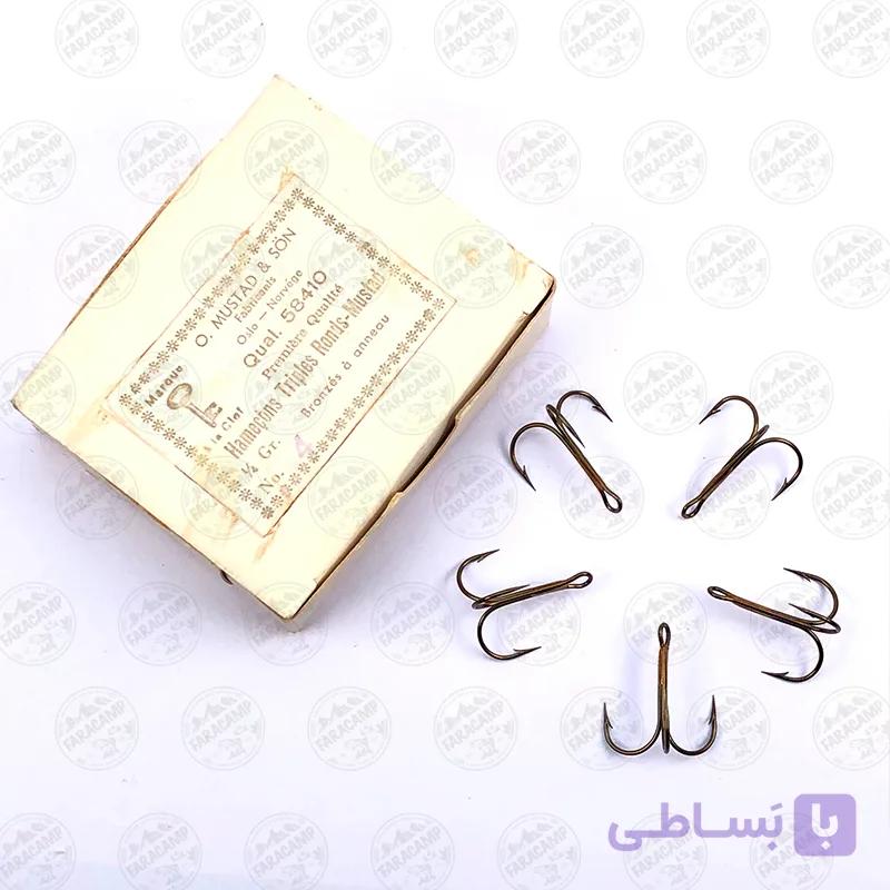 قلاب موستاد سه شاخ برنز سایز 1 بسته ۵ عددی MUSTAD Hameçons Triples Ronds HOOKS 5841O — تصویر 1
