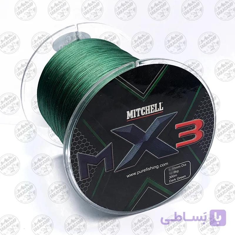 نخ براید ماهیگیری MITCHELL MX3 X8  رنگ سبز ۳۰۰ متر سایز ۰/۲۵ — تصویر 1