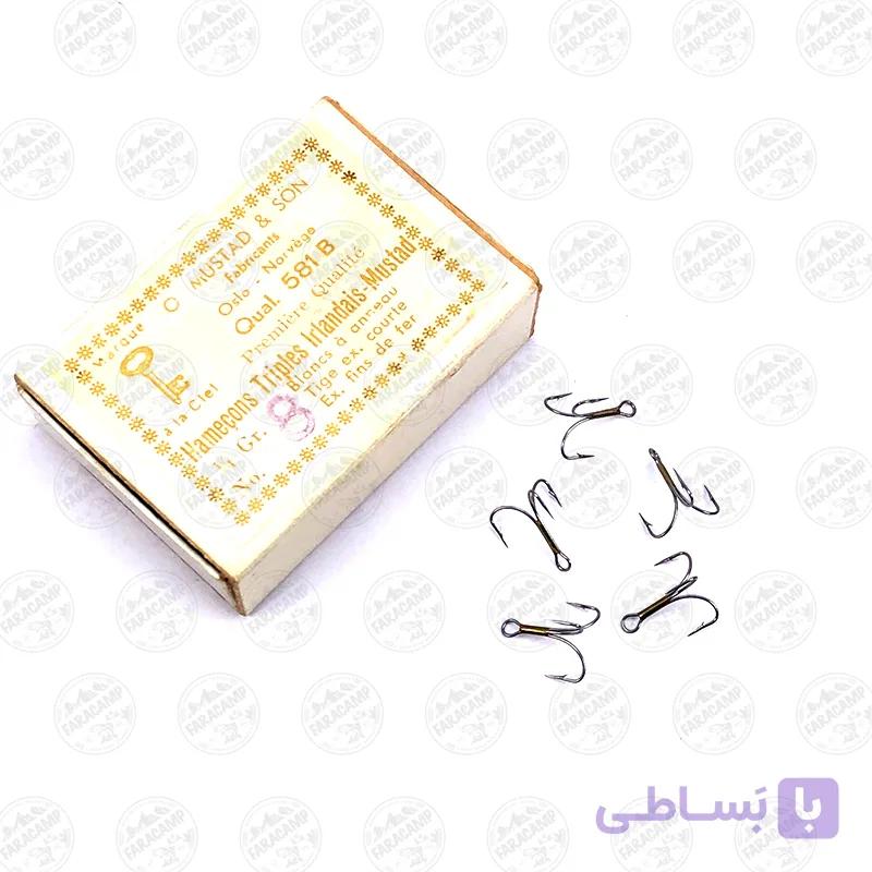 قلاب موستاد نیکل سایز ۱۲ بسته ۵ عددی MUSTAD Hameçons Triples Irlandais HOOKS 581B — تصویر 1