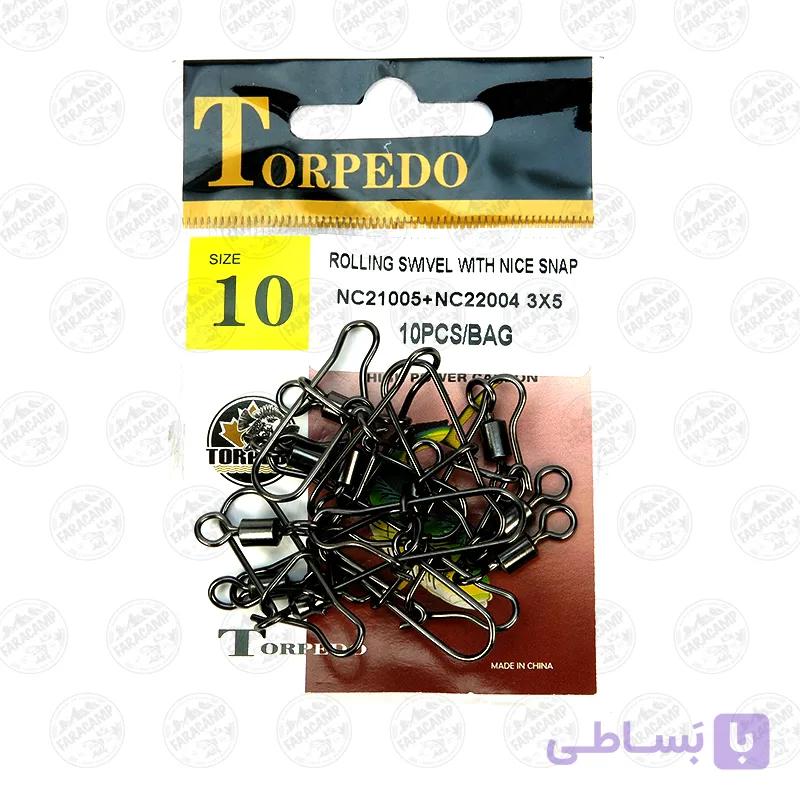 هرزگرد ماهیگیری TORPEDO سایز۵،بسته۱۰عددی، TORPEDOROLLING SWIVEL WITH NICE SNAP#5, 10PCS — تصویر 1