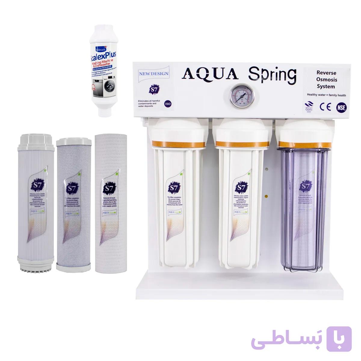 دستگاه تصفیه آب آکوآ اسپرینگ مدل  S7-WZ-7090 همراه 3فیلتر هدیه و رسوب گیر اسکالکس پلاس — تصویر 1