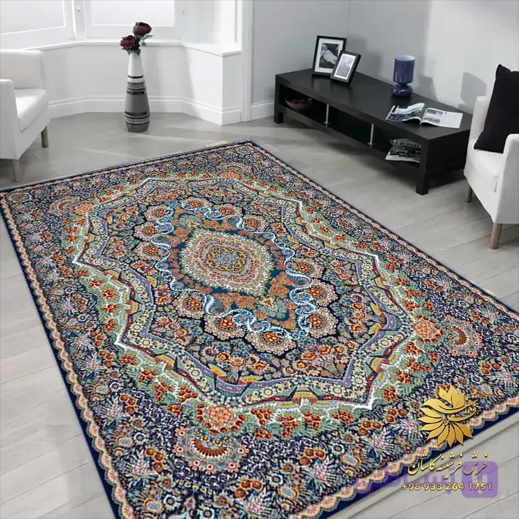 فرش سرمه ای ابریشمی طرح دستباف کیفیت فرشینه کد 275 — تصویر 1