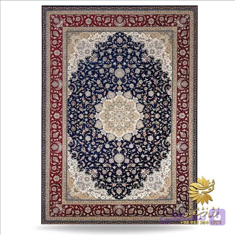 فرش سورمه ای ماشینی 1500 شانه حاشیه مسی کد 7521 — تصویر 1