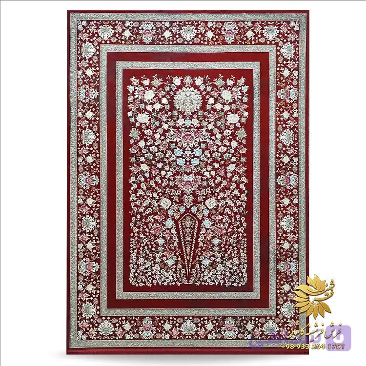 فرش قرمز 1200 شانه سنتی طرح باغ گل — تصویر 1