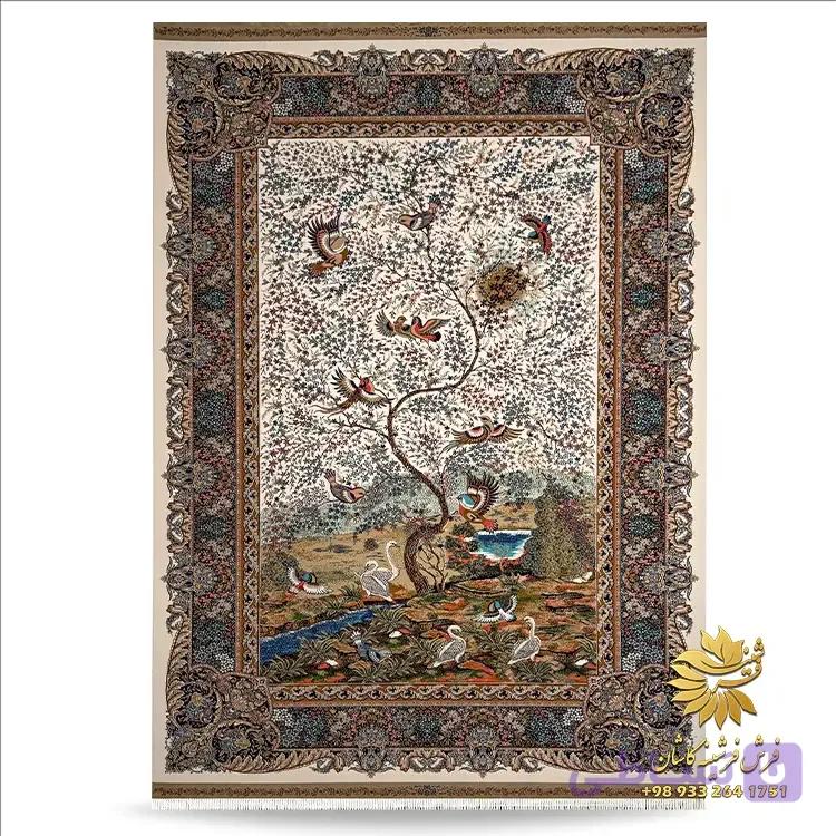 فرش طرح باغ پرندگان 1500 شانه کرم رنگ کد 7513 — تصویر 1